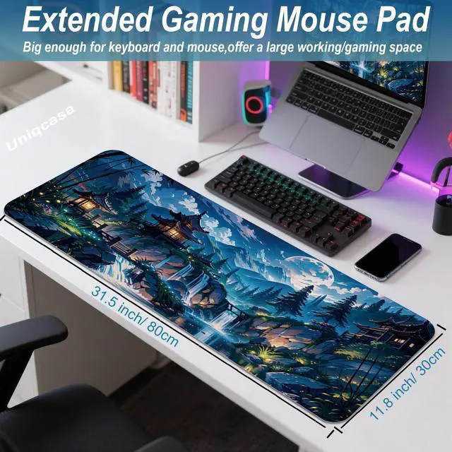 Alt view image 2 of 7 - Gaming Mouse Pad 31.5x11.8 inch XL Large Extended Mouse Pad, Big Mousepad Desk Mat for Computer with Non-Slip Rubber Base and Stitched Edge-Blue Moon