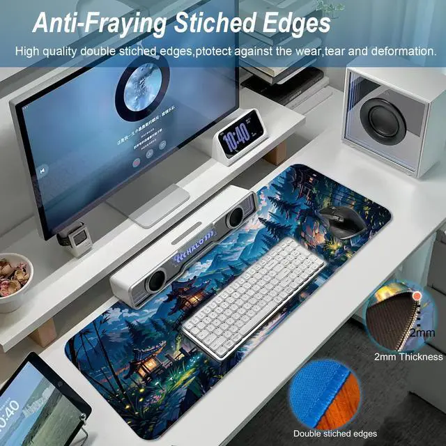 Alt view image 6 of 7 - Gaming Mouse Pad 31.5x11.8 inch XL Large Extended Mouse Pad, Big Mousepad Desk Mat for Computer with Non-Slip Rubber Base and Stitched Edge-Blue Moon