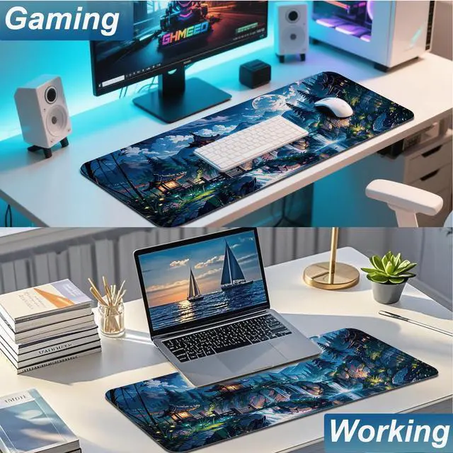 Alt view image 5 of 7 - Gaming Mouse Pad 31.5x11.8 inch XL Large Extended Mouse Pad, Big Mousepad Desk Mat for Computer with Non-Slip Rubber Base and Stitched Edge-Blue Moon