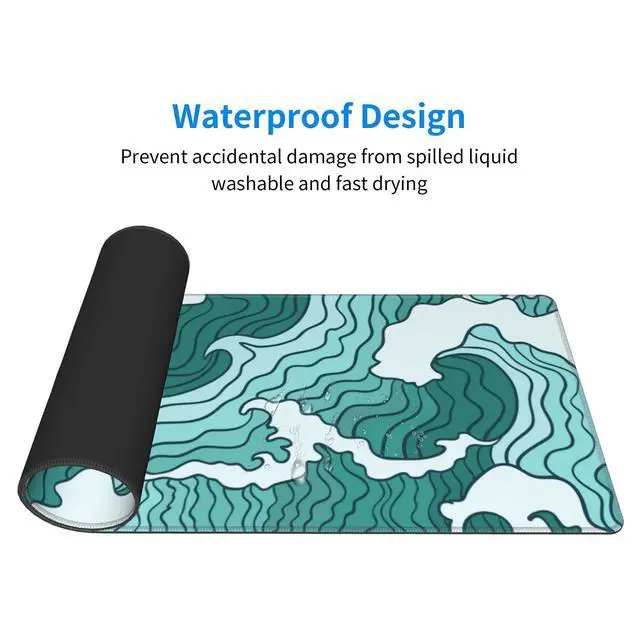 Alt view image 4 of 6 - Japanese Green Wave Gaming Mouse Pad XL, Large Desk Mat 31.5x11.8
