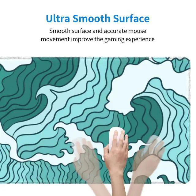Alt view image 5 of 6 - Japanese Green Wave Gaming Mouse Pad XL, Large Desk Mat 31.5x11.8