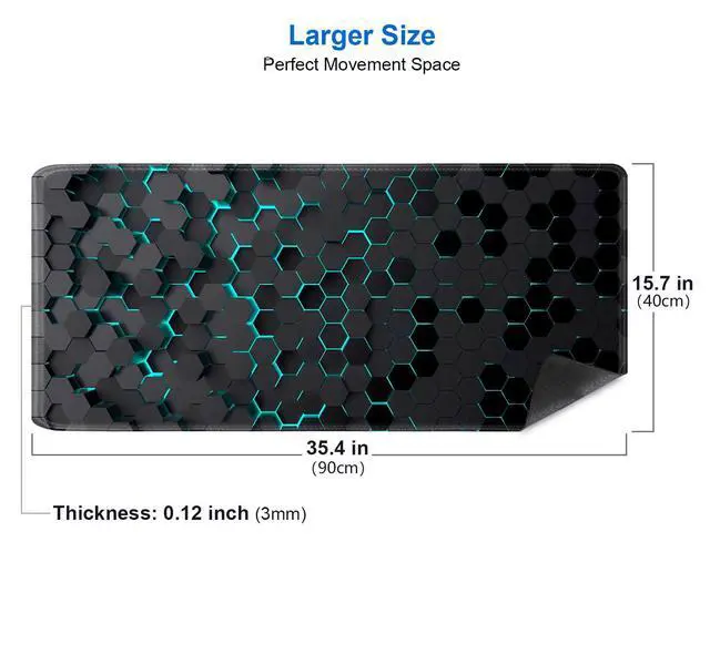 Alt view image 2 of 6 - Black Blue Honeycomb Modern Gaming Large Mouse Pad XL(35.4x15.7 in), Geometric Shapes Cool Extra Large Mousepad, Computer Pad, Non Slip Rubber Desk Pad Mat