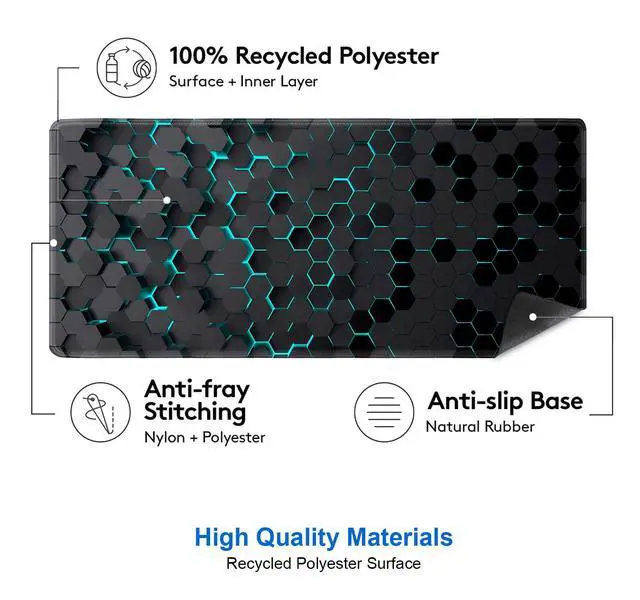Alt view image 3 of 6 - Black Blue Honeycomb Modern Gaming Large Mouse Pad XL(35.4x15.7 in), Geometric Shapes Cool Extra Large Mousepad, Computer Pad, Non Slip Rubber Desk Pad Mat