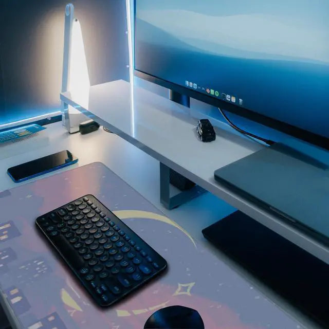 Alt view image 6 of 7 - Desk Mat, Anime Moon City Night Scene Extended Gaming Mouse Pad Large, 35.4"x15.7" Big Mouse Pad with Non-Slip Base and Stitched Edge, Long Computer Keyboard Mouse Mat for Home Office Work