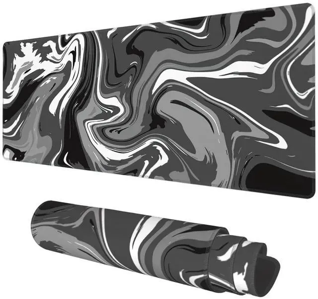 Main image of Desk Mat, Abstract Black White Ink Liquid Waves Extended Gaming Mouse Pad Large, 31.5"x11.8" Big Mouse Pad with Non-Slip Base and Stitched Edge, Long Computer Keyboard Mouse Mat for Home Office Work