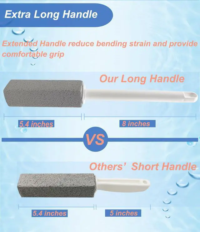 Alt view image 2 of 7 - Pumice Stone Toilet Bowl Cleaner with Extra Long Handle - Effortlessly Removes Hard Water Stains, Limescale, Calcium, Rust from Toilets, Bathtubs, Grills, Pools & Sinks, 1 Wand+6 Pumice Stones