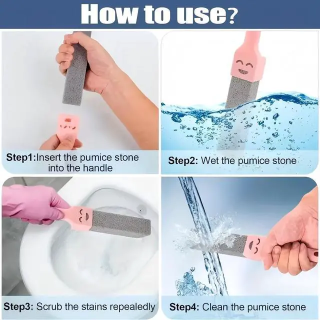 Alt view image 2 of 7 - Pack Pumice Stone for Cleaning,Pumie Scouring Stick with Handle, Heavy Duty Toilet Pumice Stone for Toilet, Hard Water Toilet Ring Remover, for Toil, Pool Tile, Sink, and Bathroom