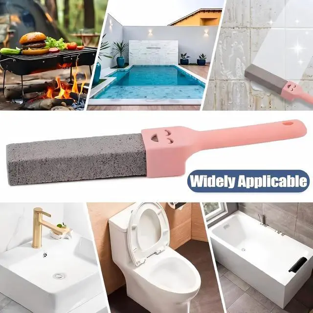 Alt view image 6 of 7 - Pack Pumice Stone for Cleaning,Pumie Scouring Stick with Handle, Heavy Duty Toilet Pumice Stone for Toilet, Hard Water Toilet Ring Remover, for Toil, Pool Tile, Sink, and Bathroom