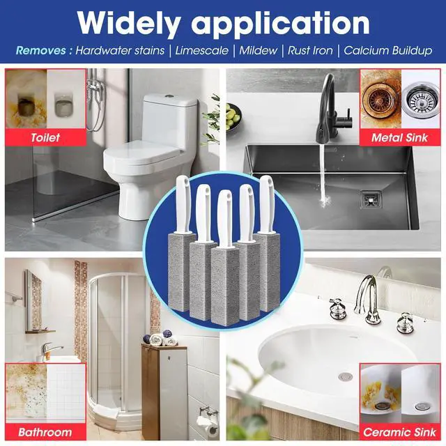 Alt view image 5 of 7 - 5 Pack Pumice Stone for Cleaning, Pumie Scouring Stick with Handle, Pumice Stone Toilet Bowl Cleaner, Hard Water Stain Remover for Toilet, Bathroom, Kitchen Sink, Grill
