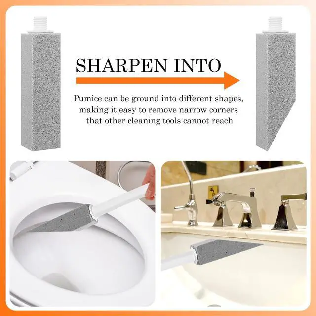 Alt view image 5 of 6 - 6 Pack Pumice Stone for Toilet Cleaning with 1 Handle and Hooks, Pumice Scouring Stick Toilet Bowl Cleaner Brush, Calcium Buildup, Limescale & Rust for Bathroom, Kitchen, Pool, Grill