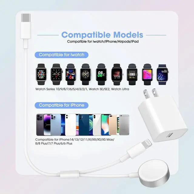 Alt view image 6 of 7 - Fast Charger for Apple Watch Charger,2-in-1 USB C Charger Plug with 4FT iWatch Portable Wireless Fast Charging Cord Compatible with Apple Watch Ultra Series 10/9/8/7/SE/6/5/4/3/2/1/iPhone 14/13/12/11