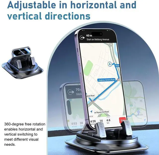 Alt view image 7 of 7 - Car Dashboard Phone Holder, 360 Degree Rotation Cell Phone Mount, Anti Slip One-Hand Smartphone Holder, Universal Navigation Bracket for Most Cars Trucks SUVs (Black)