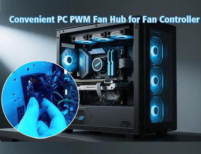 Alt view image 6 of 7 - 12V 4-Pin PWM Fan Controller 6 PC Fans Supported, Fan Speed Adapter Hub for Fans Cooling, Adjustable Speed Knob, SATA & DC Dual Power Input, 60W 5A Output Max