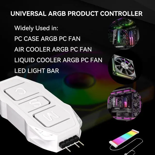Alt view image 2 of 7 - White ARGB Controller Kit, 21 Key Remote Control Mini RGB PC Fan Controller Hub, Multiple Lighting Modes for Computer RGB Case Fans, CPU Coolers, ARGB Splitter, PC LED Strip (SATA Power)