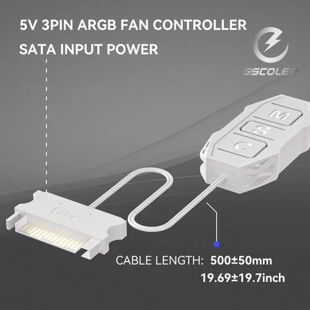 Alt view image 6 of 7 - White ARGB Controller Kit, 21 Key Remote Control Mini RGB PC Fan Controller Hub, Multiple Lighting Modes for Computer RGB Case Fans, CPU Coolers, ARGB Splitter, PC LED Strip (SATA Power)