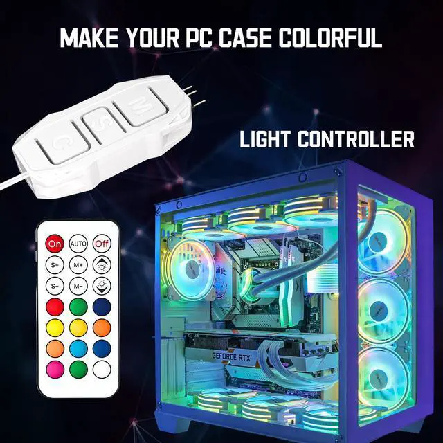 Alt view image 7 of 7 - White ARGB Controller Kit, 21 Key Remote Control Mini RGB PC Fan Controller Hub, Multiple Lighting Modes for Computer RGB Case Fans, CPU Coolers, ARGB Splitter, PC LED Strip (SATA Power)