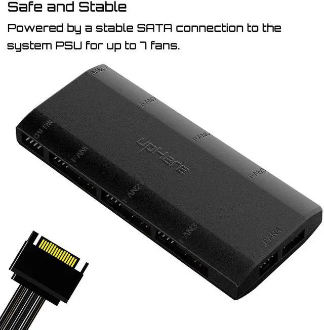 Alt view image 6 of 7 - 7-Port 4PIN SATA PWM 5V 3PIN ADDRESSABLE RGB Fan Hub/Splitter for 4-Pin & 3-Pin Case Fans in Black-P7PRGB