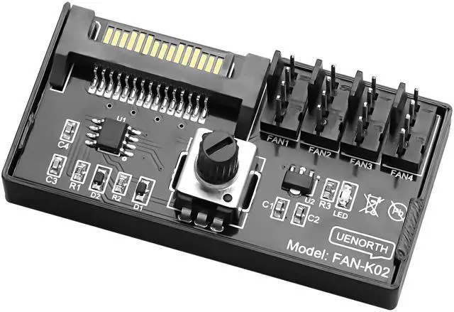 Main image of Cooling Fan Speed Knob Controller 12V 4 Pin PWM PC Chassis Fan Adapter Hub Power Supplied with SATA Interface for 4 Fans -1 PCS