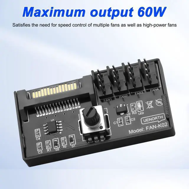 Alt view image 4 of 7 - Cooling Fan Speed Knob Controller 12V 4 Pin PWM PC Chassis Fan Adapter Hub Power Supplied with SATA Interface for 4 Fans -1 PCS