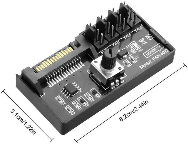 Alt view image 2 of 7 - Cooling Fan Speed Knob Controller 12V 4 Pin PWM PC Chassis Fan Adapter Hub Power Supplied with SATA Interface for 4 Fans -1 PCS