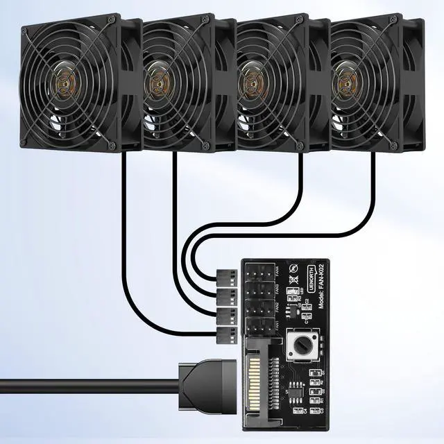 Alt view image 7 of 7 - Cooling Fan Speed Knob Controller 12V 4 Pin PWM PC Chassis Fan Adapter Hub Power Supplied with SATA Interface for 4 Fans -1 PCS