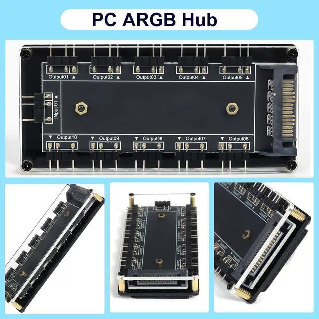 Alt view image 2 of 7 - 5V 3Pin ARGB LED Hub10 Way 5V 3 Pin RGB Splitter Controller with Acrylic Shell and 3M Adhesive