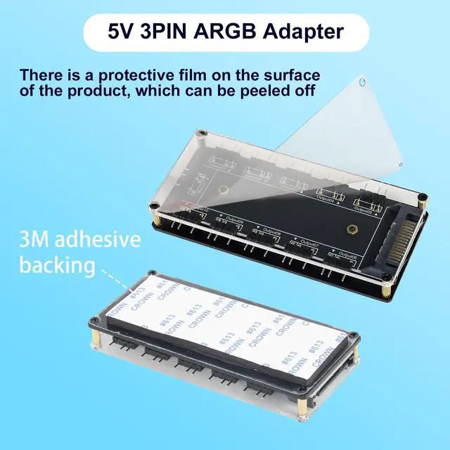 Alt view image 3 of 7 - 5V 3Pin ARGB LED Hub10 Way 5V 3 Pin RGB Splitter Controller with Acrylic Shell and 3M Adhesive