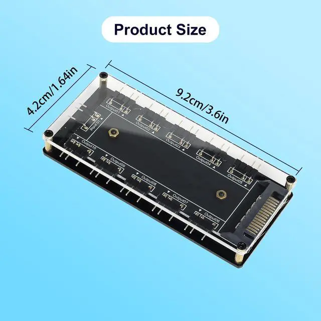 Alt view image 6 of 7 - 5V 3Pin ARGB LED Hub10 Way 5V 3 Pin RGB Splitter Controller with Acrylic Shell and 3M Adhesive