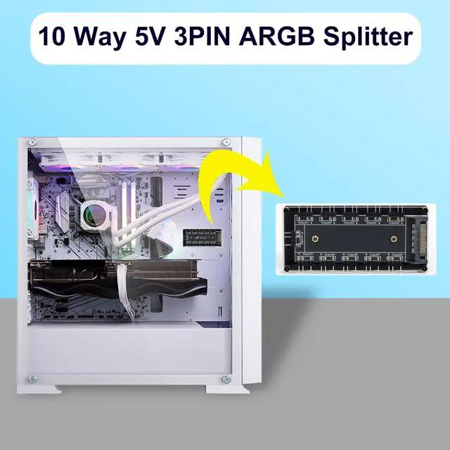 Alt view image 4 of 7 - 5V 3Pin ARGB LED Hub10 Way 5V 3 Pin RGB Splitter Controller with Acrylic Shell and 3M Adhesive