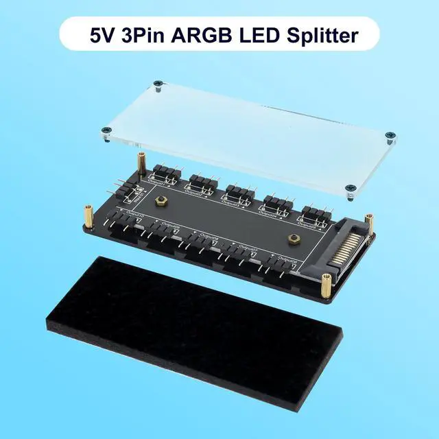 Alt view image 7 of 7 - 5V 3Pin ARGB LED Hub10 Way 5V 3 Pin RGB Splitter Controller with Acrylic Shell and 3M Adhesive