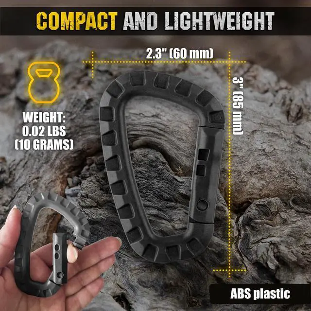 Alt view image 2 of 6 - Tactical 3.5" Plastic Carabiner - Multipurpose Hard Polymer Gear Clip - D Shape Ring Spring Snap Gear Clip for Outdoor Travelling Camping (Pack of 5, Black)