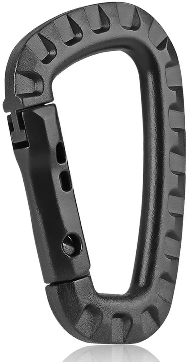 Main image of 6Pack Tactical Gear Carabiner Keychain Clip Plastic D-Rings Large Key Chain Heavy Duty Snap Hook for Backpack, Belt, Keyrings, Bags, Bottle, Tent, Camping - Black