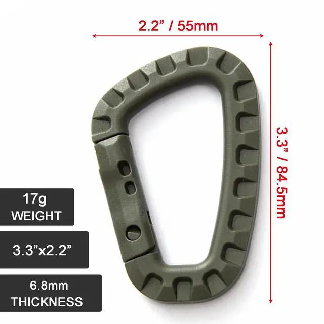 Alt view image 2 of 7 - 6Pack Tactical Gear Carabiner Keychain Clip Plastic D-Rings Large Key Chain Heavy Duty Snap Hook for Backpack, Belt, Keyrings, Bags, Bottle, Tent, Camping - Black