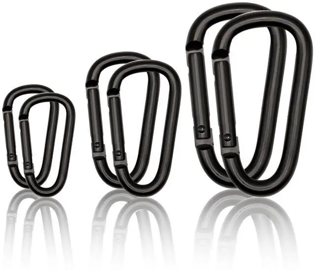 Main image of Small Carabiner Clip 6PCS Black Carabiner Keychain Mini 2 inch Large 3 inch Heavy Duty Caribeaner Hook D Ring Aluminum Carbiner Clip for Keys Backpack Hiking Camping Fishing (Black-Comb 6pcs)