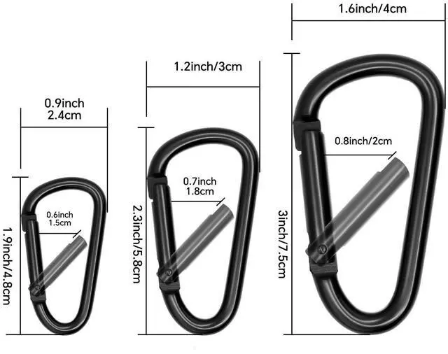 Alt view image 7 of 7 - Small Carabiner Clip 6PCS Black Carabiner Keychain Mini 2 inch Large 3 inch Heavy Duty Caribeaner Hook D Ring Aluminum Carbiner Clip for Keys Backpack Hiking Camping Fishing (Black-Comb 6pcs)