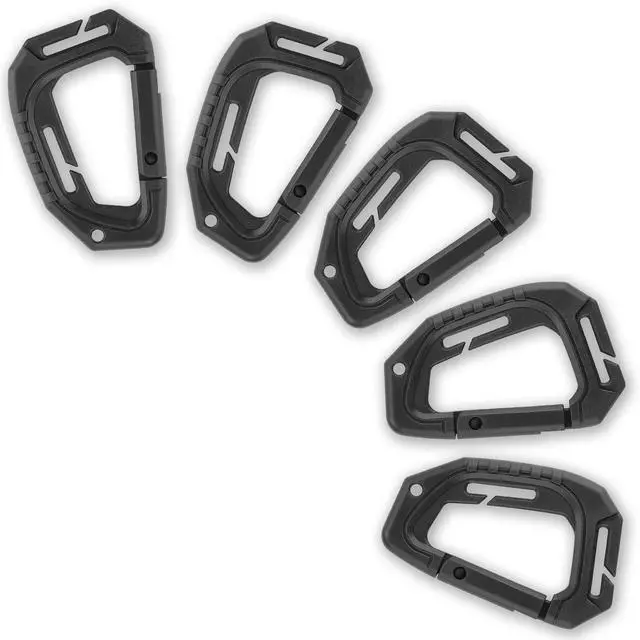 Main image of Military Plastic Tactical Carabiners - Multi Purpose 3,72,2 inches Carabiner Clip Tactical D Ring - Plastic D-Clips Pack of 5 (Black)