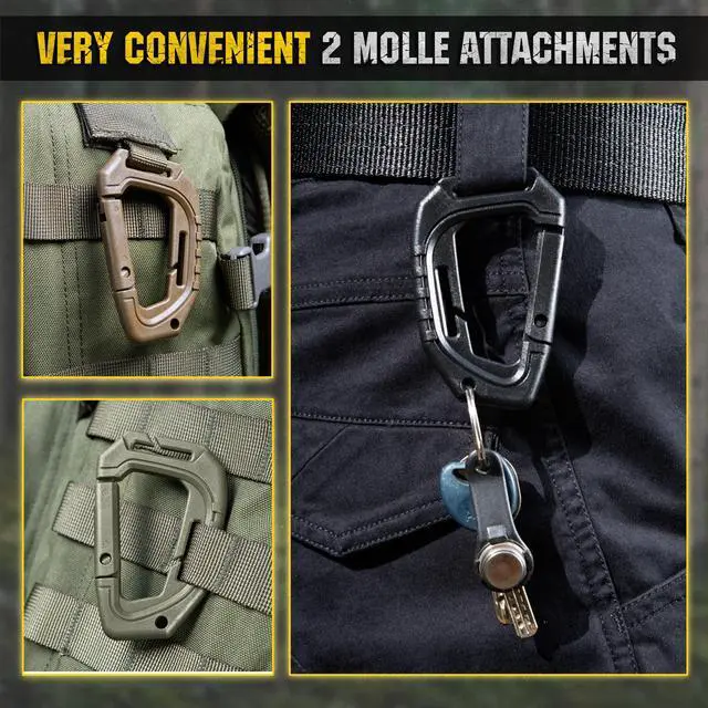Alt view image 4 of 6 - Military Plastic Tactical Carabiners - Multi Purpose 3,72,2 inches Carabiner Clip Tactical D Ring - Plastic D-Clips Pack of 5 (Black)