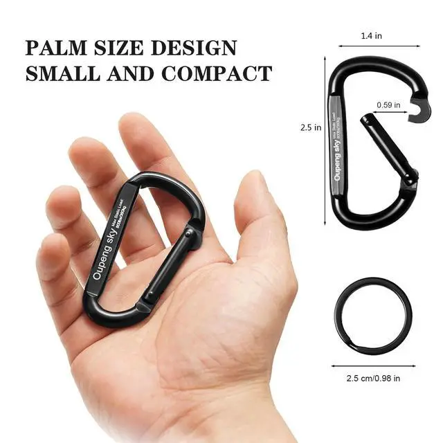 Alt view image 2 of 7 - 6PCS Carabiner Clip - Heavy Duty Iron Carabiners 800lbs Carabeaner D Ring Shape,Key Chain Clip Hook,Keychain Clip,Multipurpose for Camping, Hiking,Backpacking or Other Outdoor Activities, Black.