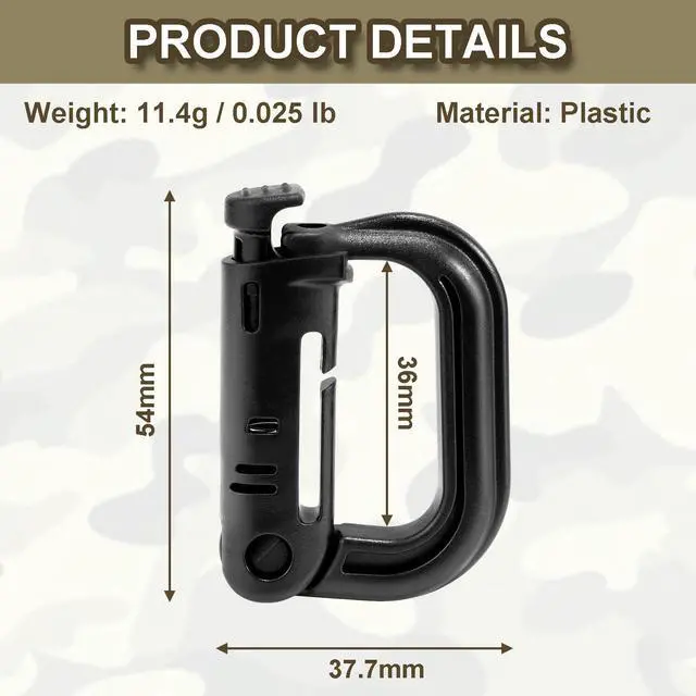 Alt view image 2 of 6 - 6 Pack 2.12 Tactical Locking D Ring Plastic Carabiner Backapck Molle Hook Clip for Webbing Straps Bag (Black)