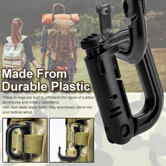 Alt view image 4 of 6 - 6 Pack 2.12 Tactical Locking D Ring Plastic Carabiner Backapck Molle Hook Clip for Webbing Straps Bag (Black)