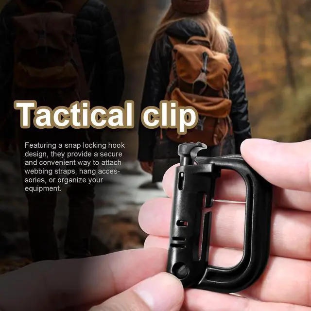 Alt view image 6 of 6 - 6 Pack 2.12 Tactical Locking D Ring Plastic Carabiner Backapck Molle Hook Clip for Webbing Straps Bag (Black)