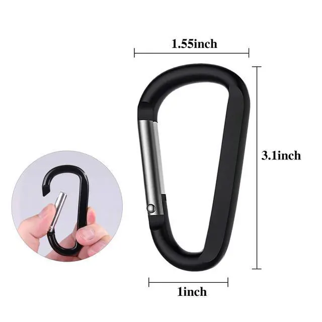 Alt view image 2 of 5 - 6PCS Black Carabiner Caribeaner Clip,3" Large Aluminum D Ring Shape Carabeaner with 6PCS Keyring Keychain Hook