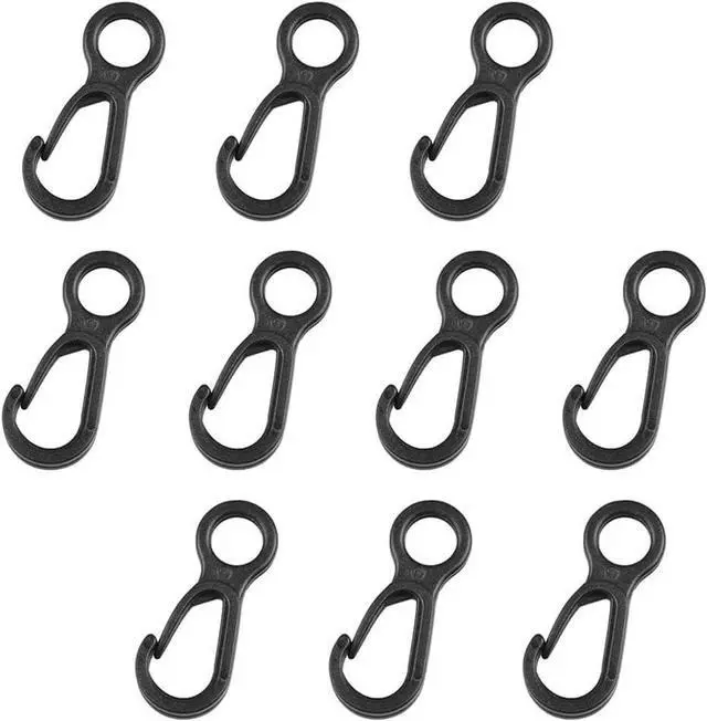 Main image of 10Pcs Black Plastic Snap Clip Hook Camping Carabiner Buckle Multifunction Snap Hook Camping Equipment Tent Buckle Clips Tent Hooks for Lights Hanging to Canopy Outdoor Tent Accessories