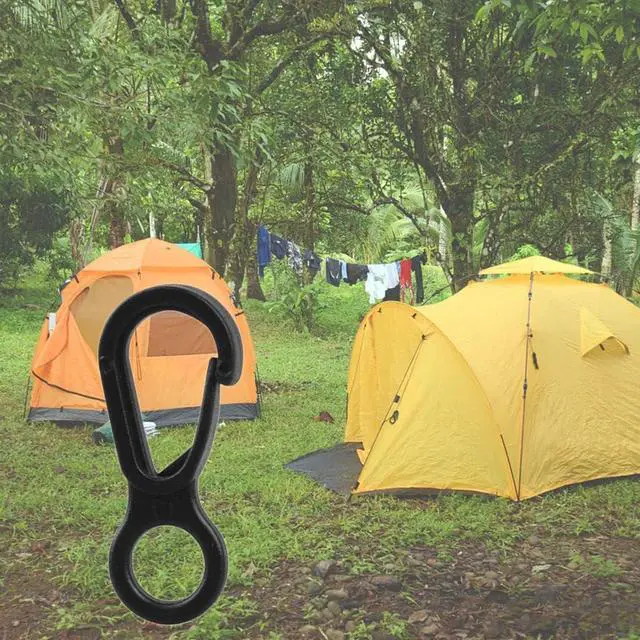 Alt view image 6 of 7 - 10Pcs Black Plastic Snap Clip Hook Camping Carabiner Buckle Multifunction Snap Hook Camping Equipment Tent Buckle Clips Tent Hooks for Lights Hanging to Canopy Outdoor Tent Accessories