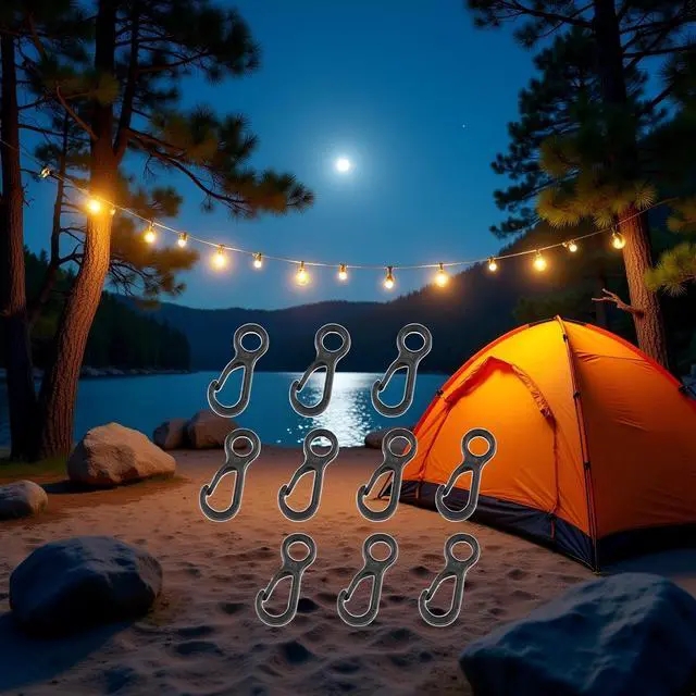 Alt view image 7 of 7 - 10Pcs Black Plastic Snap Clip Hook Camping Carabiner Buckle Multifunction Snap Hook Camping Equipment Tent Buckle Clips Tent Hooks for Lights Hanging to Canopy Outdoor Tent Accessories