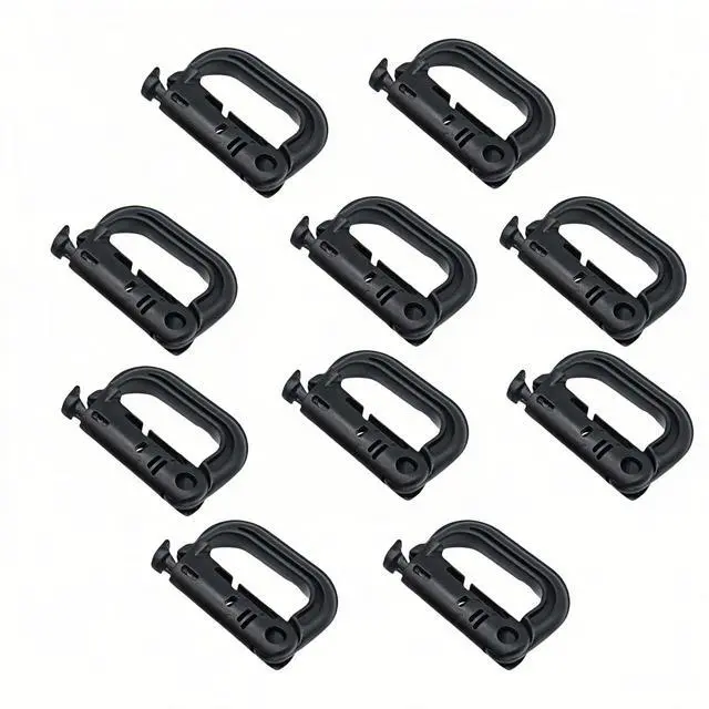 Main image of Tactical D-Ring Carabiner for Hiking/Military/EDC - Lightweight Plastic Mountain Carabiner with Quick-Release, MOLLE Compatible, 10-Pack Black