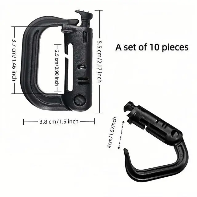 Alt view image 2 of 7 - Tactical D-Ring Carabiner for Hiking/Military/EDC - Lightweight Plastic Mountain Carabiner with Quick-Release, MOLLE Compatible, 10-Pack Black