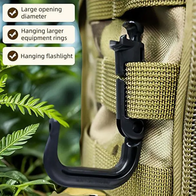 Alt view image 4 of 7 - Tactical D-Ring Carabiner for Hiking/Military/EDC - Lightweight Plastic Mountain Carabiner with Quick-Release, MOLLE Compatible, 10-Pack Black