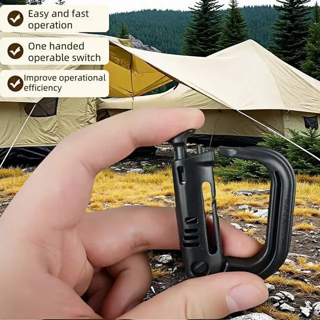 Alt view image 5 of 7 - Tactical D-Ring Carabiner for Hiking/Military/EDC - Lightweight Plastic Mountain Carabiner with Quick-Release, MOLLE Compatible, 10-Pack Black