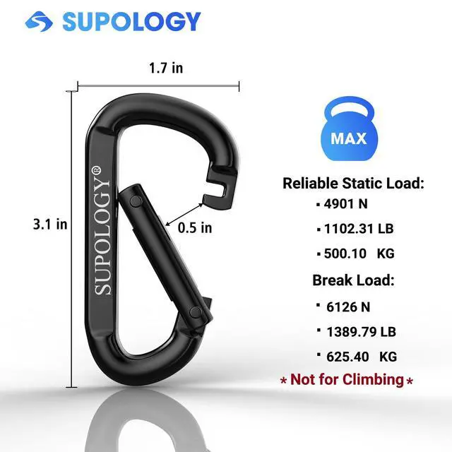 Alt view image 2 of 7 - Heavy Duty Carabiner Clip, Steel Carabiners 1100lbs 3" D Shaped Spring Hook Small Clips for Hammocks, Hiking, Keychains, Outdoors and Gym, Dog Leash and Key Ring (6PCS 3'' Clips)